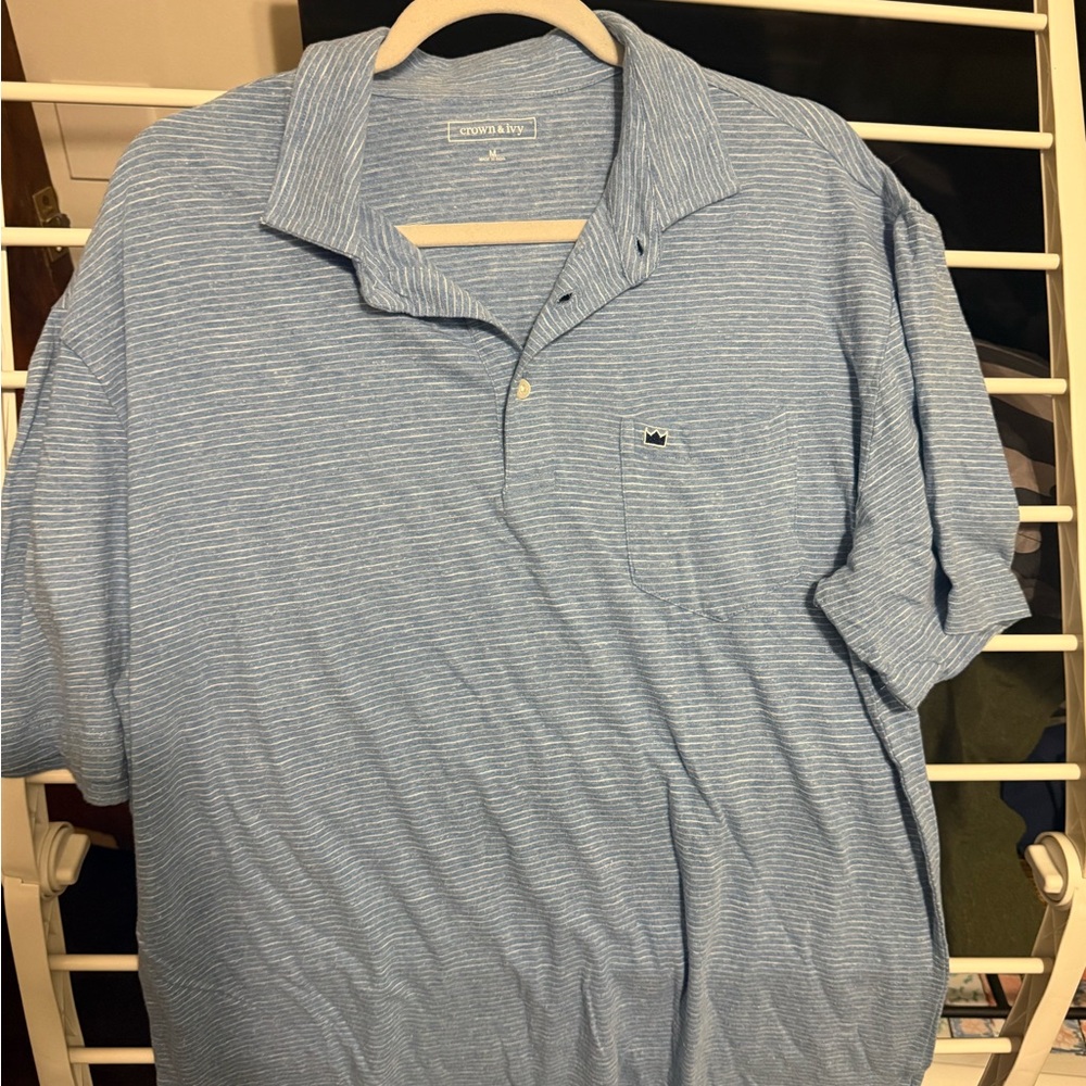 Men's Light Blue Striped Polo Shirt